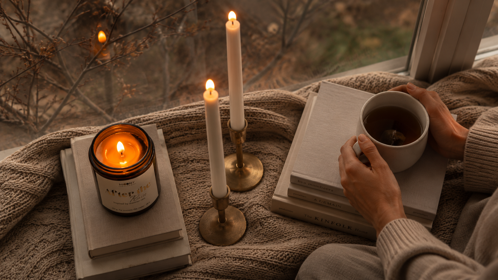 Handgjorda doftljus i ett mysigt hem – varm höststämning och slow living med Moony Flames.