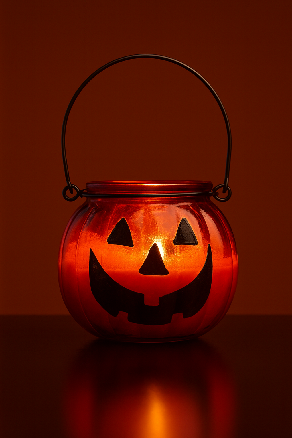 Ljuset Pumpking Glow från Moony Flames  produktbild framför en vinröd bakgrund.
