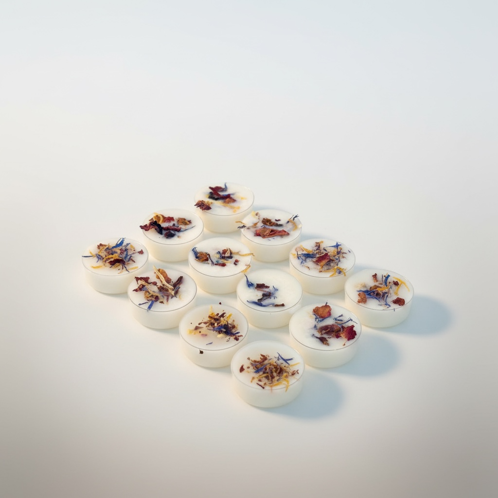 Handgjorda botaniska doftvax från Moony Flames dekorerade med torkade blommor