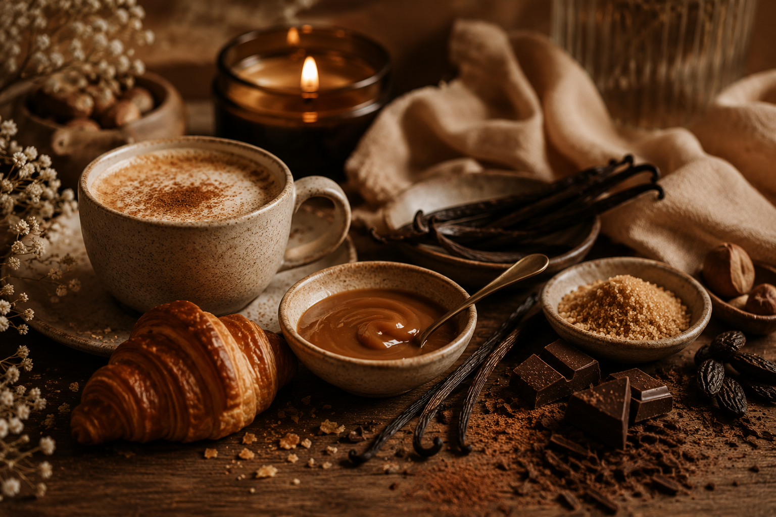 Nybakad croissant som representerar söta gourmanddofter och doftljus från Moony Flames Sverige inspirerade av bakverk.