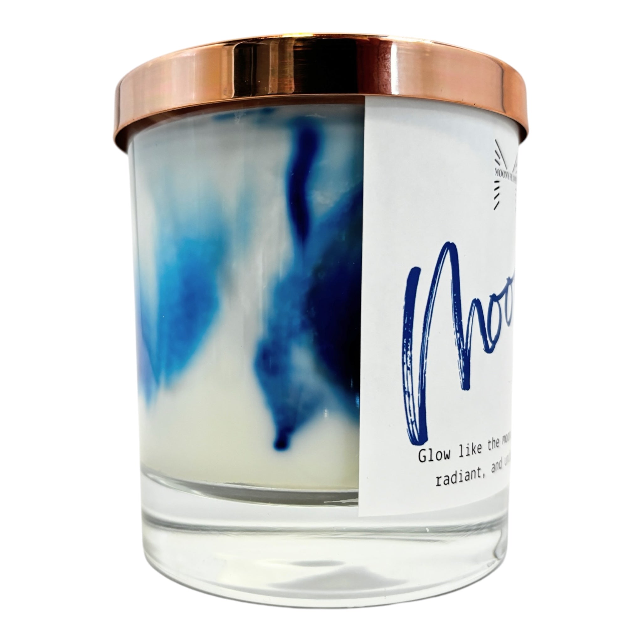 Moony - Moony Flames handgjort doftljus, marmorerat i unika färger, växtbaserat vax, veganskt ljus, miljövänligt doftljus, höger sida.