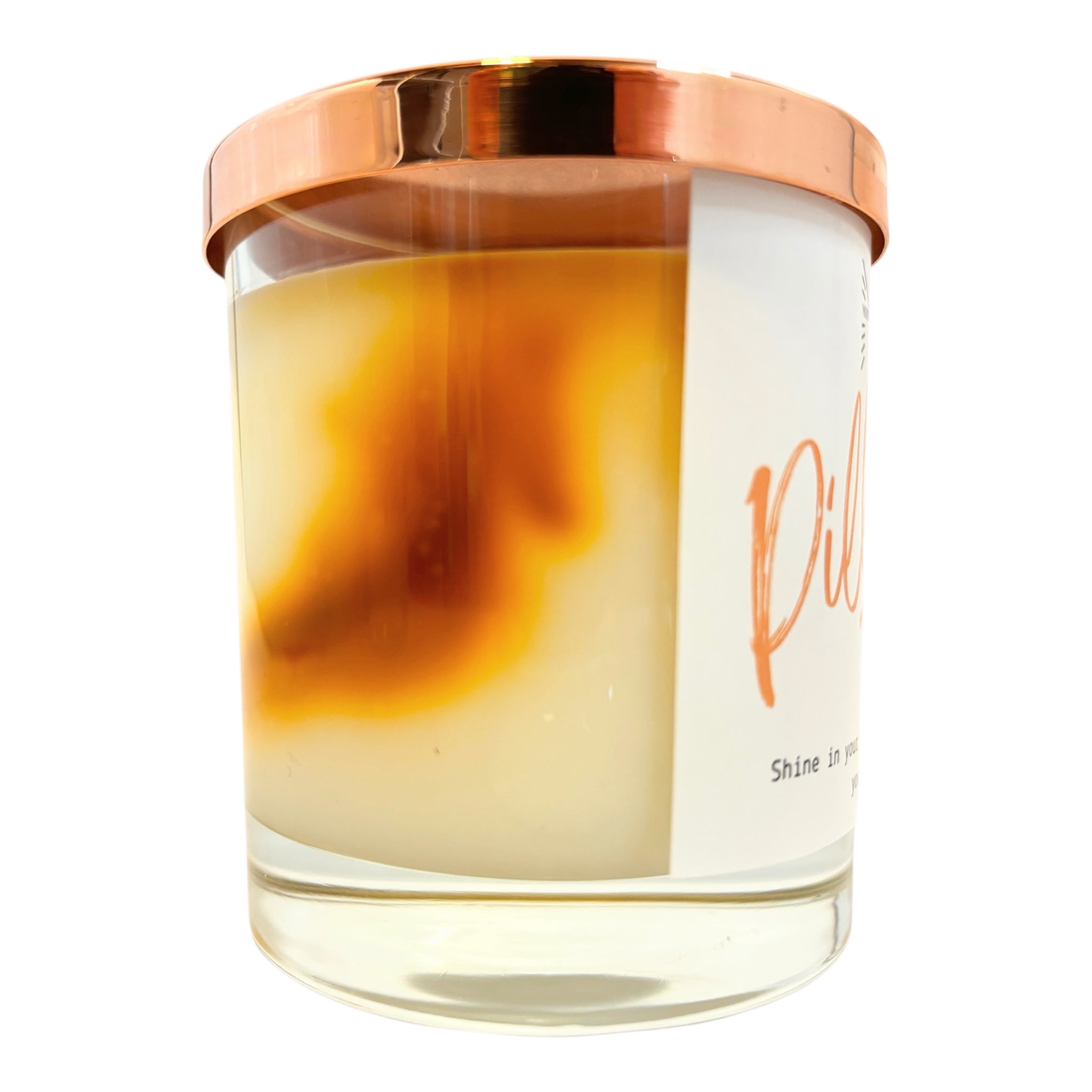 Pillow Talk handgjort doftljus, veganskt, svensktillverkat växtbaserat vax, marmorerat designljus, miljövänligt doftljus, unikt ljus från Moony Flames, höger sida.