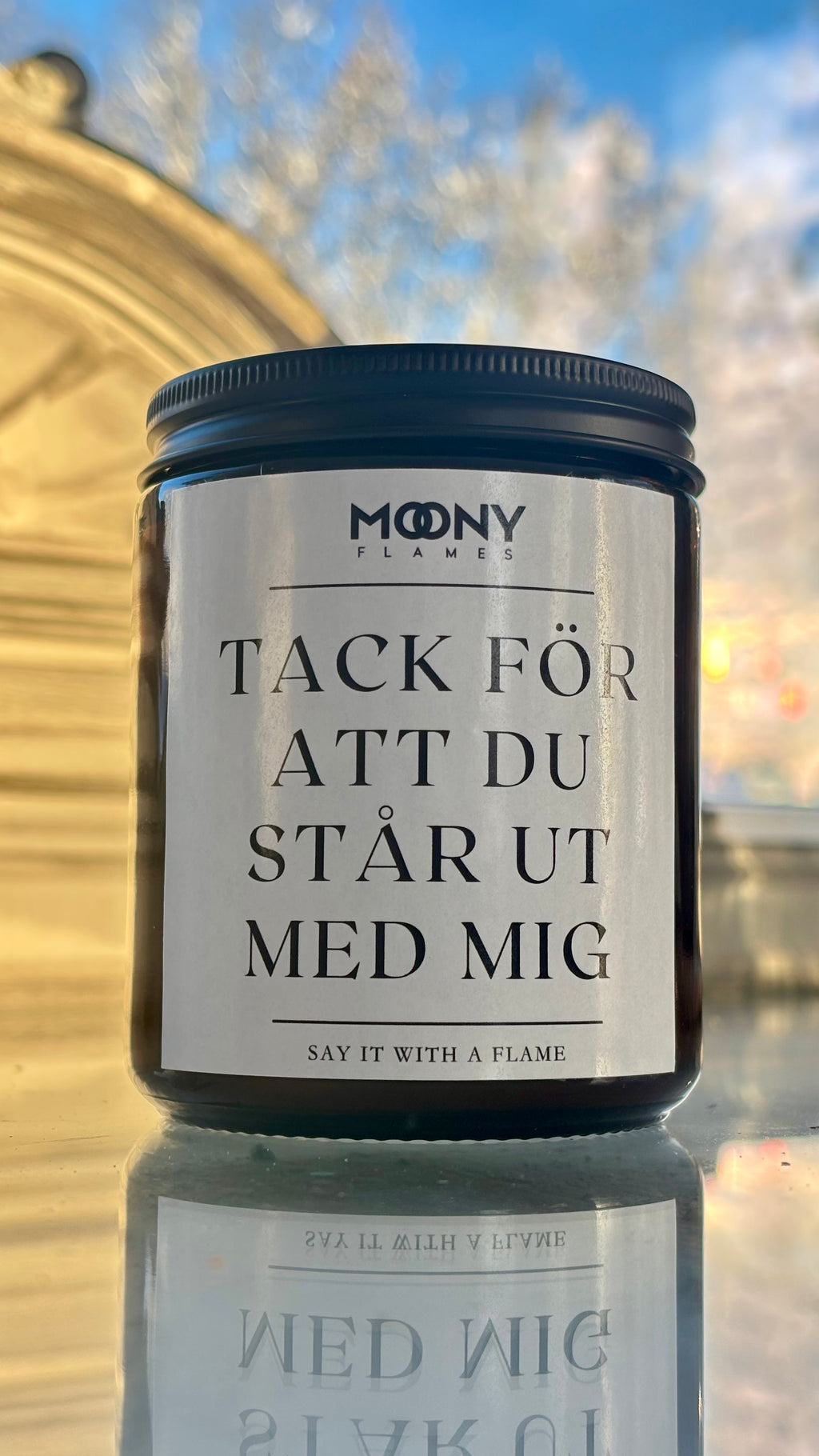 Personligt doftljus i sojavax "Tack för att du står ut med mig", handgjort av Moony Flames