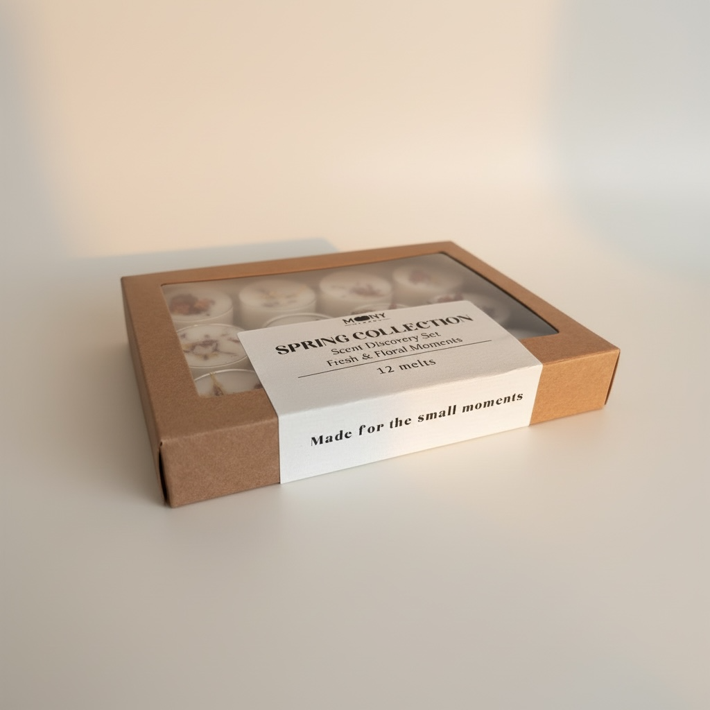 Spring Collection discovery set med 12 handgjorda wax melts från Moony Flames Sverige