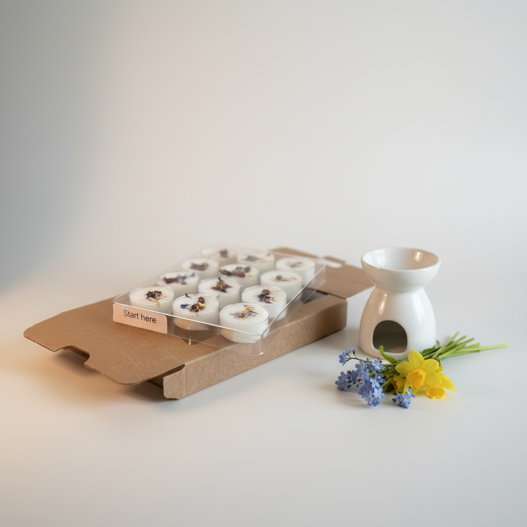 Doftvax från Moony Flames tillsammans med aromalampa – handgjorda wax melts från Spring Collection