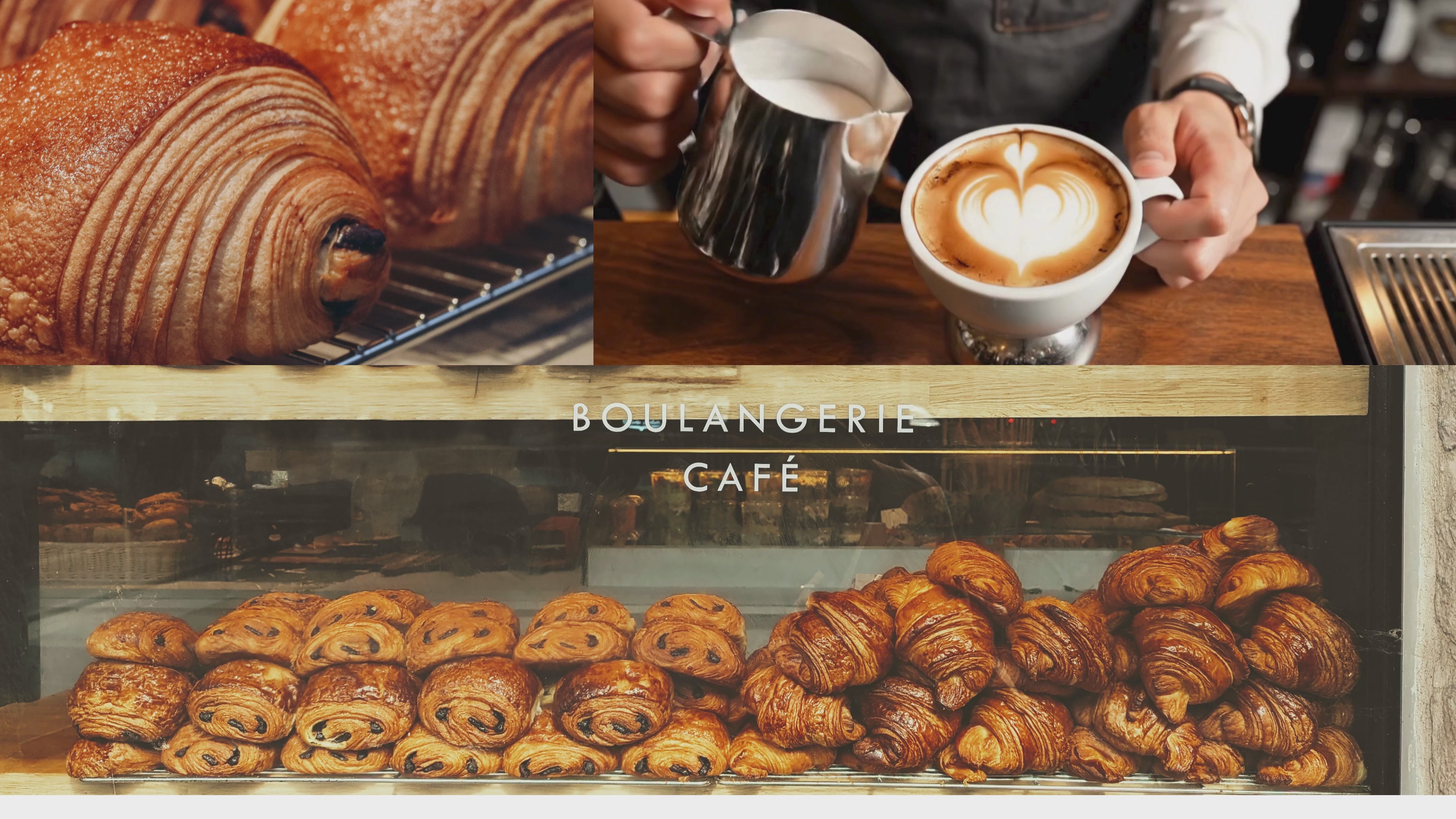 Video av barista som serverar kaffe tillsammans med nybakade pain au chocolat på ett franskt café – inspirerat av doften i doftljuset Pain Au Chocolat från Moony Flames.